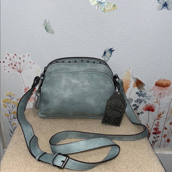 T-Shirt & Jeans Handbags - T-Shirt & Jeans Light Blue Studded Crossbody Handbag - Slate Blue
